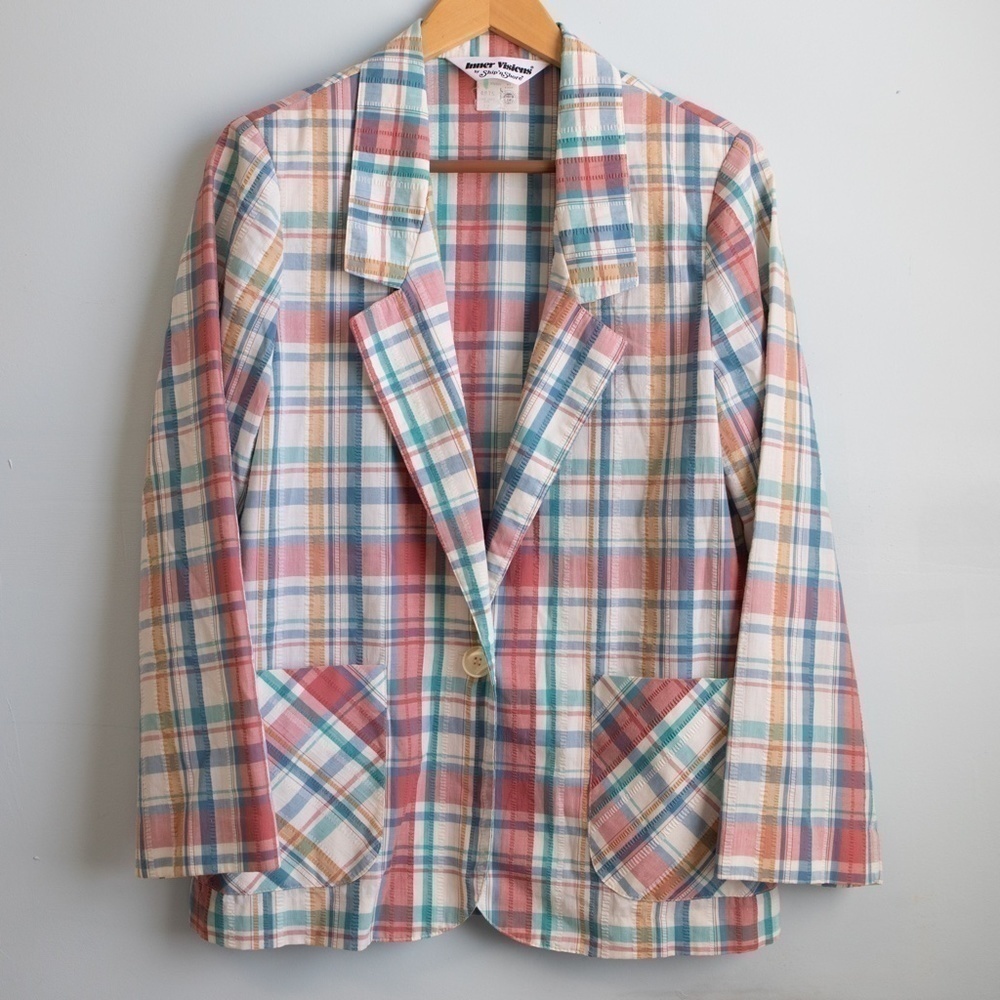 Vintage Inner Visions pastel plaid blazer-12
